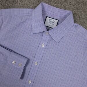 Charles Tyrwhitt Shirt Mens XL 17 35 Purple Plaid Slim Fit Dress Button Up EUC
